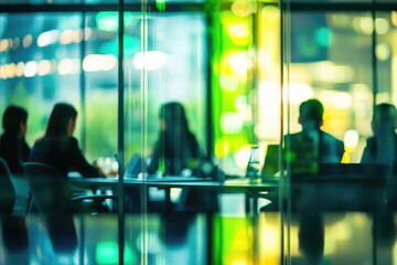 Blurred business meeting through glass