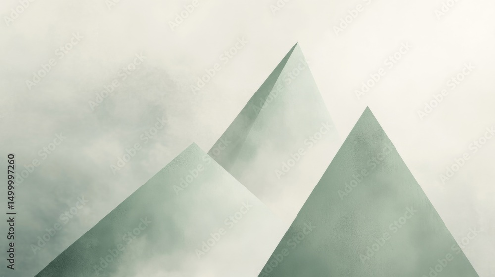 Poster two large light green shapes at the top with three smaller overlapping gray triangles