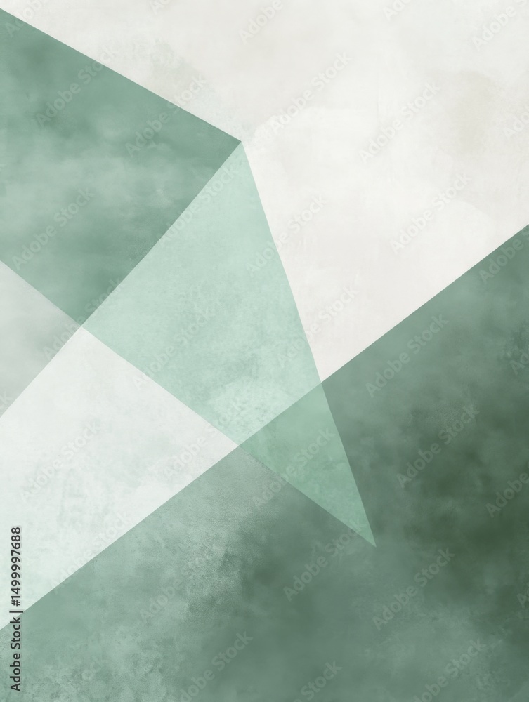 Poster two large light green shapes at the top with three smaller overlapping gray triangles