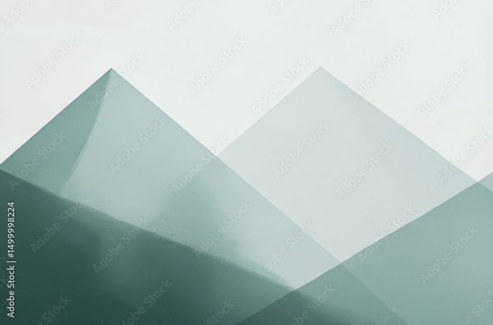 Poster two large light green shapes at the top with three smaller overlapping gray triangles