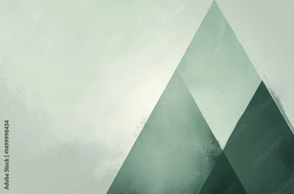 Poster two large light green shapes at the top with three smaller overlapping gray triangles