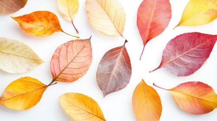 Fototapeta premium Colorful autumn leaves on white background fall foliage