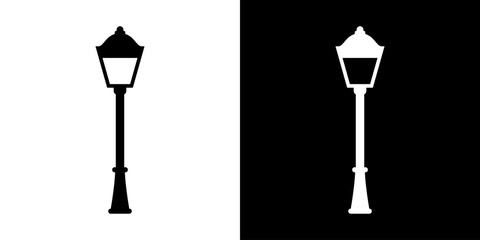 Street lamps icon. Devices for illumination of entryway, porch, walkway, path, garden, yard, park. Vector flat icon set.