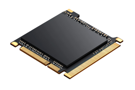 A sleek powerful SSD drive the heart of modern technology resting on a black plane with sharp on transparent background