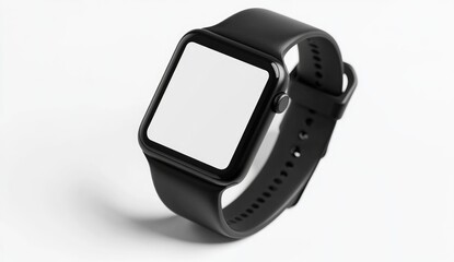 Fototapeta premium Sleek black smart watch on white background (1)