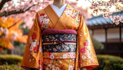 Woman in Kimono with Cherry Blossoms.
