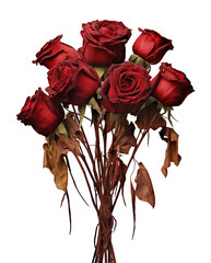 Withered Red Rose Bouquet Isolated on Transparent Background PNG
