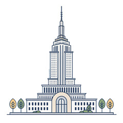 Obraz premium Illustration of a grand art deco building with trees in front isolated on transparent background