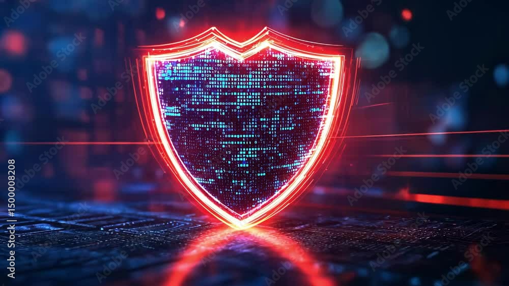 Aufkleber abstract shield with glowing red neon outline representing data protection and cybersecurity concept