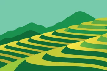 Fototapete Rund landscape with green hills and mountains © Milon