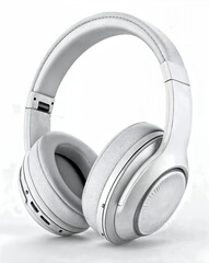 White wireless headphones with soft earcups isolated on white background for listening to music