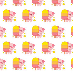 Cute Pig and Ice Cream Seamless pattern Background