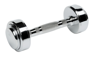 Unleash Your Inner Strength A Gleaming Chrome Dumbbell on a Black Backdrop Ready to Inspire on transparent background