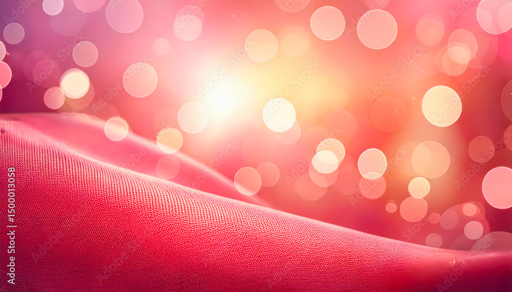 Aufkleber soft red fabric undulating against a blurred background of warm, glowing circles created by light