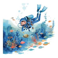 Diver explores colorful underwater world filled with marine life in a vibrant coral reef during a sunny day