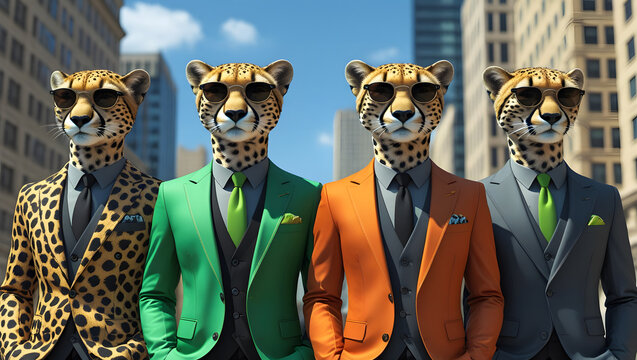 "Cheetahs in Suits: Urban Jungle Style"
