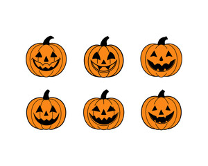 Halloween Pumpkin Vector Set - Pumpkin Patch, Spooky, Pumpkin Clipart, Scary, Cute Jack-o'-Lantern Faces for Halloween, Party Decorations and Autumn Designs.