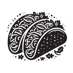 Black Tacos Silhouette Vector, High Quality Illustration on White Background
