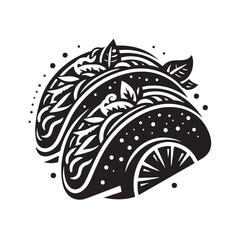 Black Tacos Silhouette Vector, High Quality Illustration on White Background