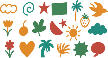 Vector set of minimalist design elements, flowers, doodles, scribbles - abstract background elements for branding, packaging, prints and social media posts.