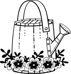 vector illustration of a watering can with flowers