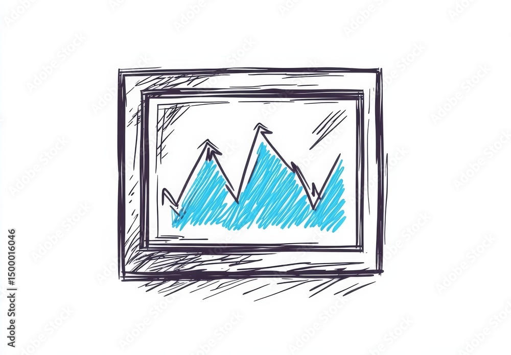 Poster an app window with up and down arrows showing data trends, blue line graphs on white background
