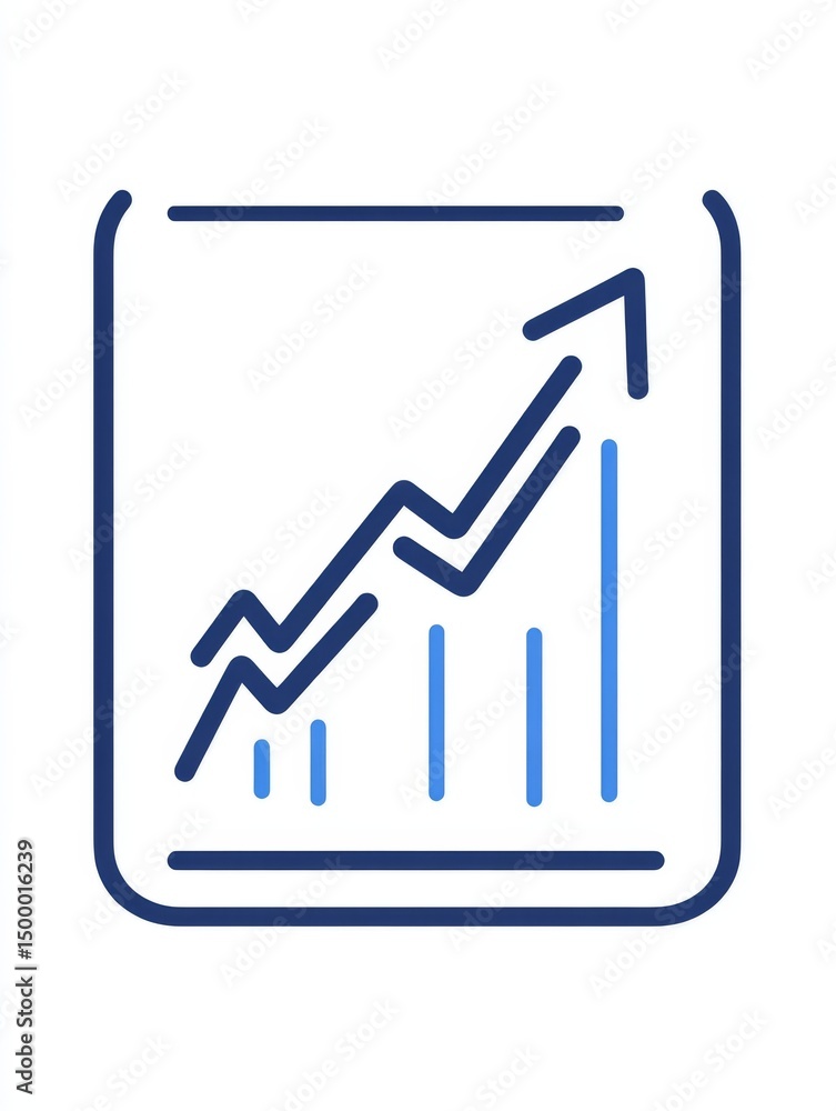 Poster an app window with up and down arrows showing data trends, blue line graphs on white background