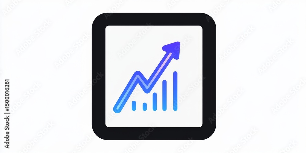 Aufkleber an app window with up and down arrows showing data trends, blue line graphs on white background