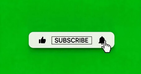 Minimalistic horizontal subscribe bar with like and notification bell icon on green screen background, ideal for digital content design - Powered by Adobe