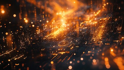 Fototapeta premium Fiery, digital city at night