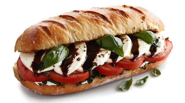 Caprese Sandwich with Fresh Tomatoes, Mozzarella, Basil, and Balsamic Glaze - Powered by Adobe
