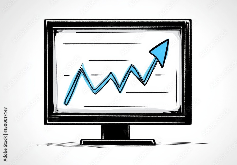Aufkleber a business data dashboard showing an upward-trending graph with a blue arrow on a white background