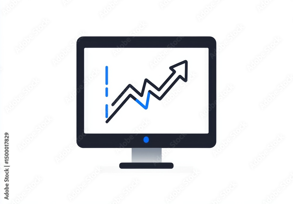 Poster a business data dashboard showing an upward-trending graph with a blue arrow on a white background