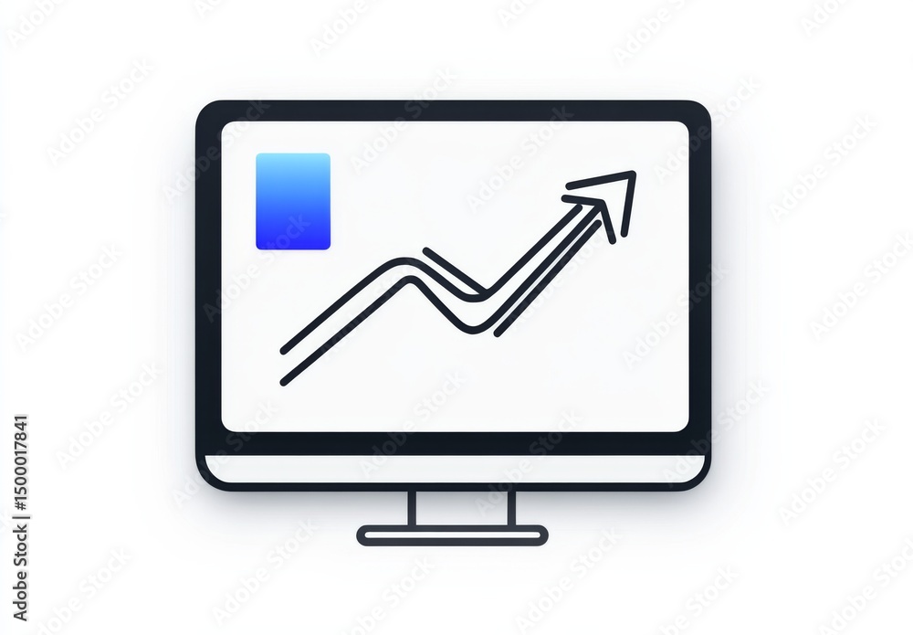 Poster a business data dashboard showing an upward-trending graph with a blue arrow on a white background