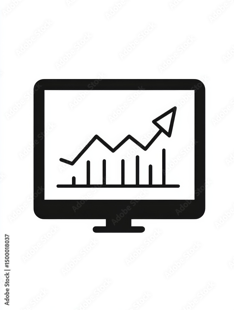 Aufkleber a business data dashboard showing an upward-trending graph with a blue arrow on a white background