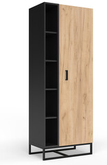 Wooden and metal cabinet in loft style for clothes, books and accessories