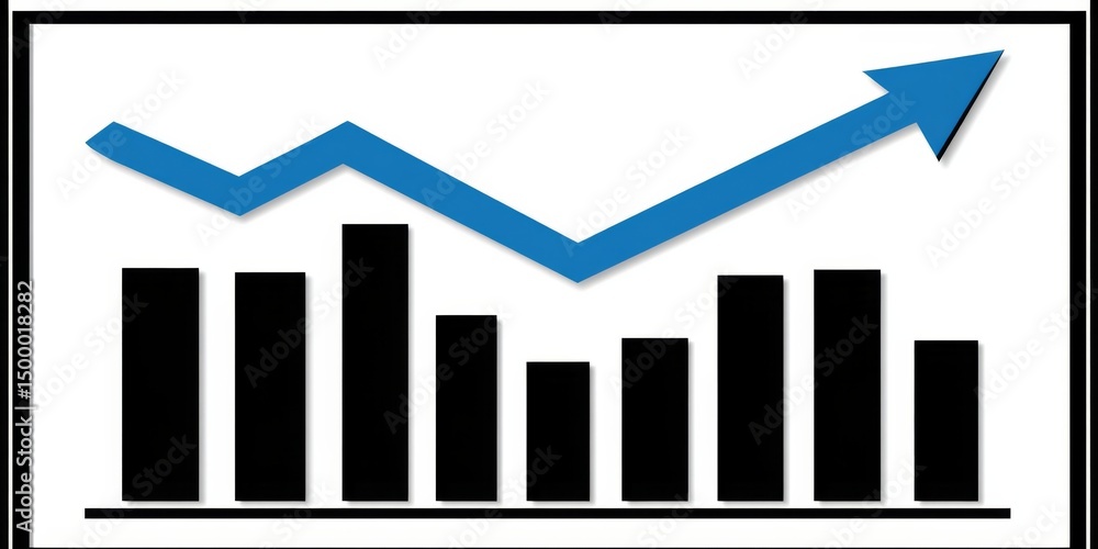 Aufkleber a business data dashboard showing an upward-trending graph with a blue arrow on a white background