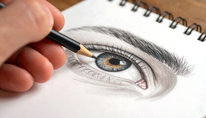 Drawing eye sketch with graphite pencil.