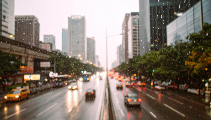 Obraz premium realistic rain effect on the glass on faded background. Generated Image