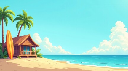 Beach Bungalow and Surfboard