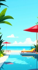 Obraz premium Tropical Poolside Paradise