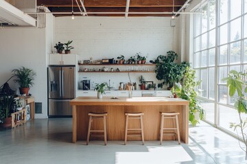 Bright, modern kitchen with abundant plants