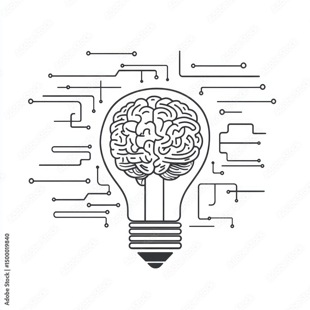 Poster brain inside lightbulb with circuit lines