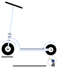 Electric scooter with sleek design and AI gear-infused human head, emphasizing tech innovation, mobility, and smart transportation. Ideal for AI, sustainability, urban mobility, technology