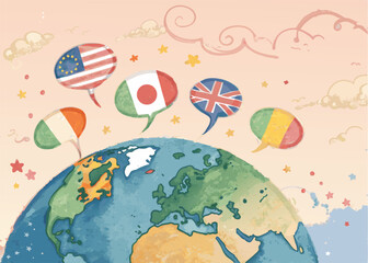 Naklejka premium Professional Globe with Country Flags in 3D Speech Bubbles