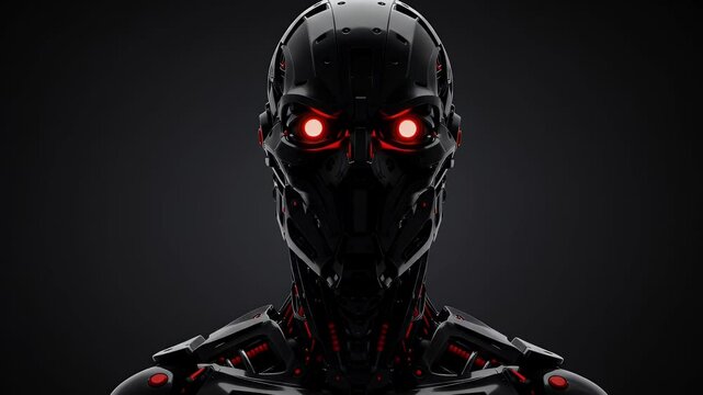 Dark Robot With Red Glowing Eyes