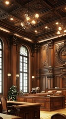 Large windows enhancing the ambiance of a courtroom.