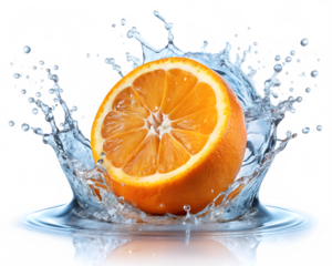  fresh orange splashing in water isolated on white background, PNG