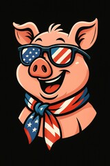 Patriotic Pig Mascot with Sunglasses