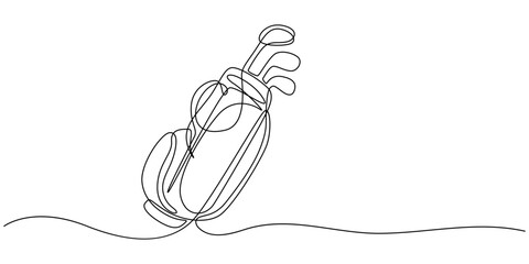 Golf bag continuous one line drawing. Single line art illustration of golf equipment. Editable vector, Golf bag continuous line. Continuous one line drawing golf bag. Golf, bag  concept. Single line